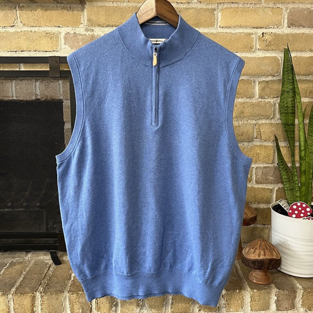 Peter Millar Mens Blue Cotton Cashmere Blend Sweater Vest Size XL
